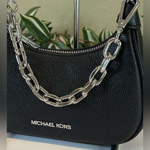 NWT Michael Kors Pebble Leather Cora Pouchette - Black with Silver Hardware - Picture 3 of 15
